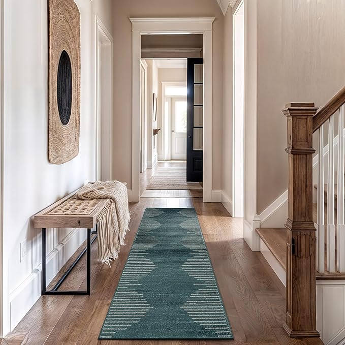 Rugshop Bohemian Stripe Stain Resistant High Traffic Living Room Kitchen Bedroom Dining Home Office Area Rug 2' x 7' Teal