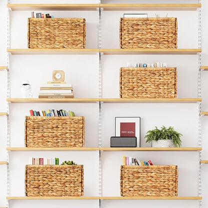 SpaceAid 6 Pack Wicker Basket, Storage Baskets for Organizing, Woven Rattan Basket with Handles for Shelves, Water Hyacinth Large Cube Organizer Storage Bin, 13x8.2x7 inch, Natural