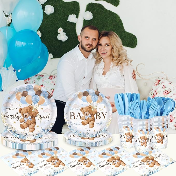 168pcs We Can Bearly Wait Bear Plates Napkins