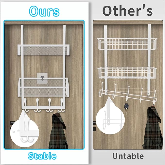 Over The Door Hooks Organizer, Coat Rack Over The Door Storage Hanger Towel Rack, Back of Door Storage Organizer for Bathroom,Bedroom,Kitchen,Office (White 3-Tier)
