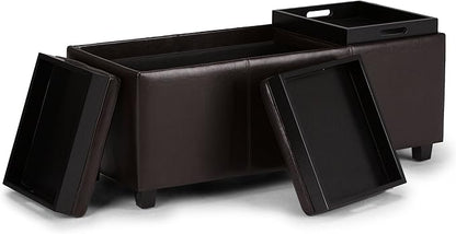 SIMPLIHOME Avalon 42 inch Wide Contemporary Rectangle Storage Ottoman in Tanners Brown Vegan Faux Leather, Assembled, for the Living Room, Entryway and Family Room