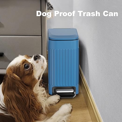 TrashAid Slim Bathroom Trash Can with Lid Soft Close, 6 Liter/1.6 Gallon Stainless Steel Small Garbage Can with Removable Inner Bucket, Step Pedal, Slim Wastebasket for Toilet, Office, Bedroom, Blue