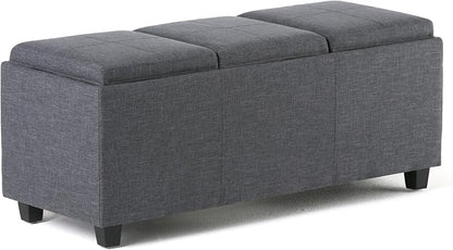 SIMPLIHOME Avalon 42 Inch Wide Contemporary Rectangle Storage Ottoman in Slate Grey Linen Look Fabric, Assembled, For the Living Room, Entryway and Family Room
