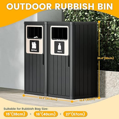 Outdoor Trash Can, Waterproof Resin Garbage Can Indoor and Outdoor Use, Durable & Weather-Resistant Commercial Garbage Can, Outside Trash Bin for Patio, Kitchen