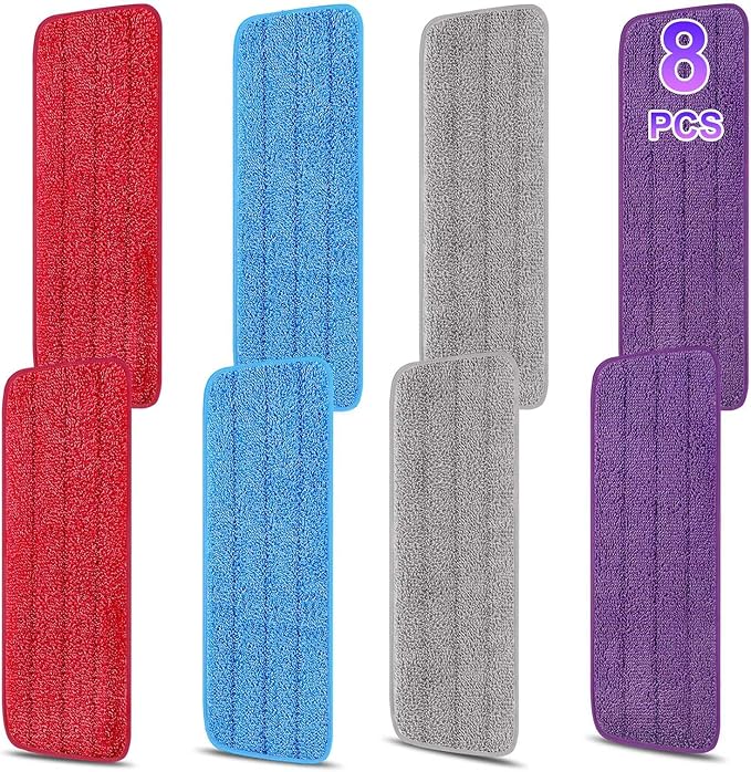 8 Pack 16.5 inch Reusable Mop Pads Microfiber Spray Mop Replacement Heads for Wet/Dry Mops Compatible with Bona Floor Care System (4 Color Mops)