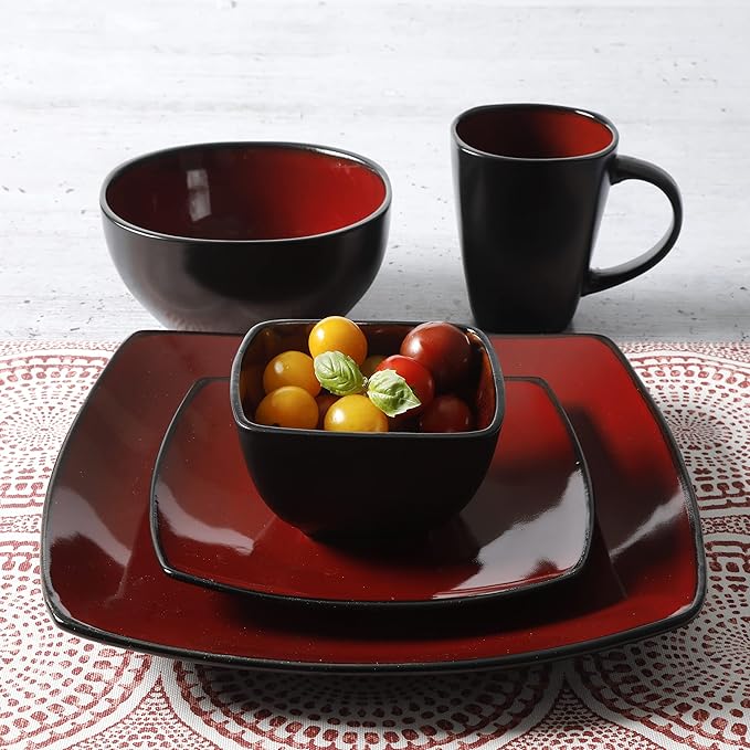 Gibson Elite Soho Lounge Square Reactive Glaze Stoneware Dinnerware Set