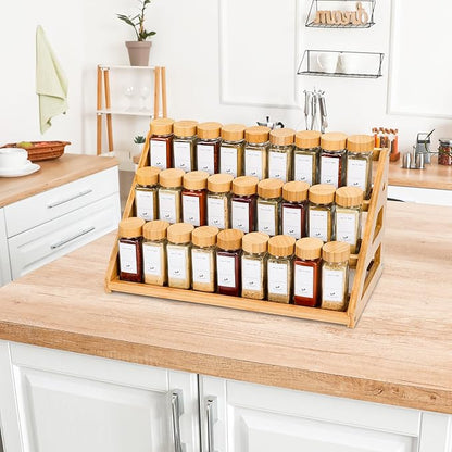 Bamboo Tiered Spice Rack, for Countertop Spice Organizer for Pantry Spice Shelf Organizer Kitchen Spices Rack，Cabinet spice rack，Cabinet seasoning rack