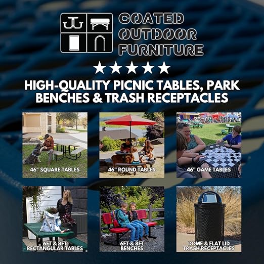 COATEDOUTDOORFURNITURE RFT-RED Heavy Duty 32 Gallon Round Trash Receptacle, Liner Included, Red with Flat Top Lid, Made in America
