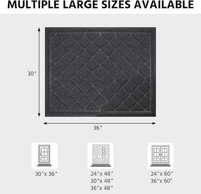 Front Door Mat Indoor Outdoor Entrance, 30" x 36" Heavy Duty All-Season All-Weather Waterproof Doormat Trap Dirt and Moisture Easy Clean Low Profile Patio Porch Entryway Mat