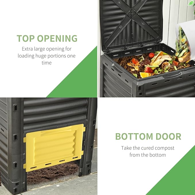 Outsunny Garden Compost Bin 80 Gallon Outdoor Large Capacity Composter Fast Create Fertile Soil Aerating Box, Easy Assembly, Yellow