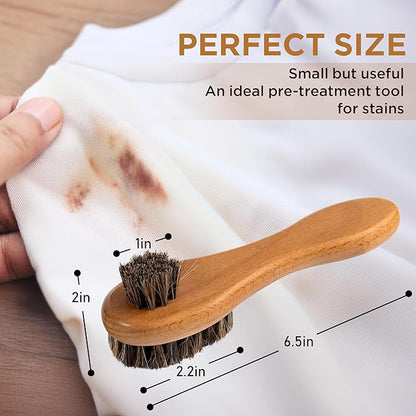 DUGATO Dual-Bristle Horsehair Laundry Stain Brush Set (2pcs) - Gentle & Tough Scrubbing for Clothes, Fabrics, Shoes - Pre-Wash Spot Treatment Tool