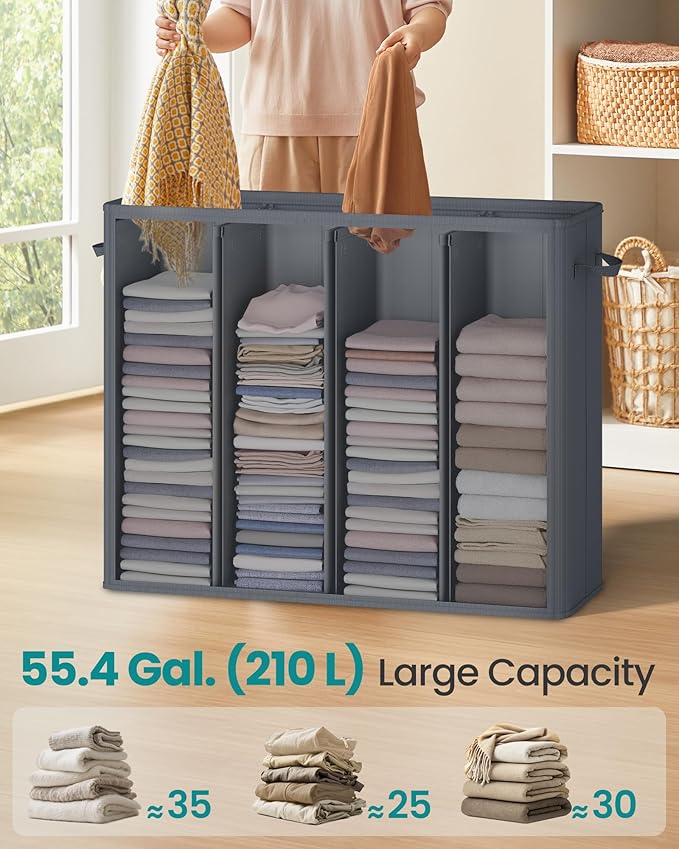 SONGMICS 55.4 Gallon (210 L) Laundry Hamper, 4-Compartment Laundry Basket Sorter with Lid, Labels, Removable Liner Bags, for Bedroom, Dark Gray URLH014G01