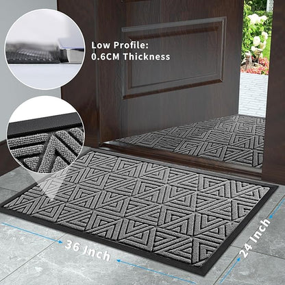 Yimobra Large Door Mat 36x24, All-Weather Waterproof Non-Slip Welcome Matt Outdoor, Heavy Duty Non Slip Doormat for Entryway for Patio and Garage Indoor, Easy Clean, Grey