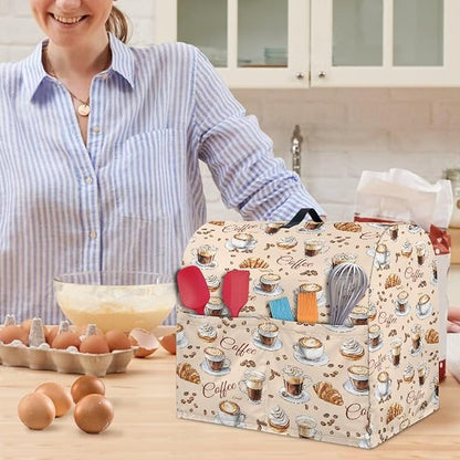 Coffee Pattern Mixer Covers Universal Stand Mixer Dust Cover Compatible with 4.5-5 Qt Kitchen Aid Mixer Small Appliance Protector