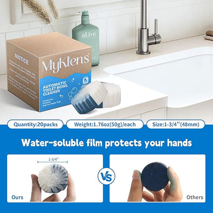 Toilet Bowl Cleaner Tablets, Automatic Toilet Tank Cleaner for Deodorizing & Descaling, Long-Lasting with Sustained Release Technology for Bathroom Cleaners, Blue & White, 20 Packs