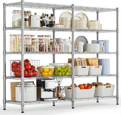 Himimi 72"W Wire Rack Shelving-2000LBS Capacity, Adjustable Storage Shelves Metal Shelves for Storage, 5-Tier Heavy Duty Wire Organizer for Kitchen, Garage, Pantry, 72" W x 18" D x 72" H, Silver Grey