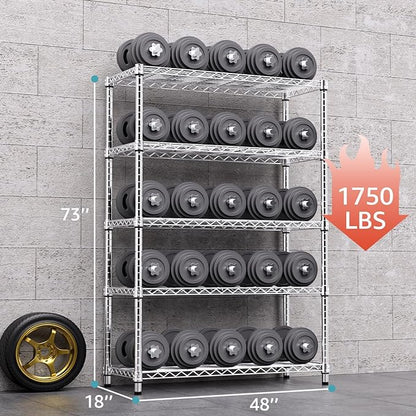 1750 LBS Storage Shelves 5-Tier Utility Shelving Unit Steel Organizer Wire Rack for Home,Kitchen,Office,Garage, Capacity 17.7" D x 47.2" W x 72.3" H