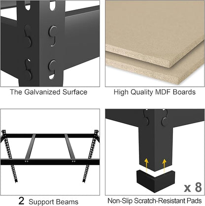 PrimeZone 48" x 24" x 72" Heavy Duty 5 Tier Adjustable Garage Storage Shelving, Metal Utility Rack Shelf Unit for Warehouse Pantry Closet Kitchen, Black, 6 Pack