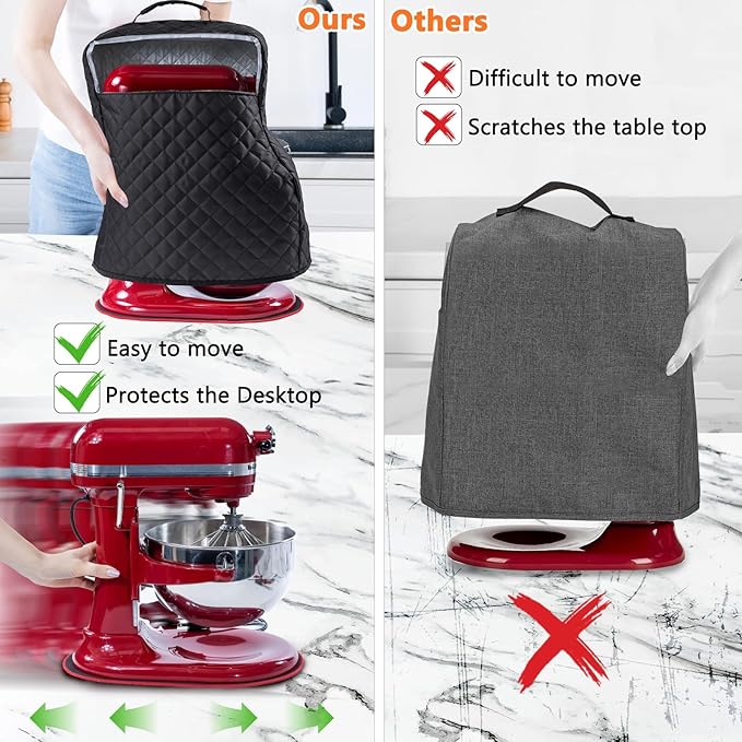 BAGSPRITE Stand Mixer Cover with Appliance Sliders Compatible with KitchenAid Mixer 6/7/8 Quart with Pockets for Kitchen Aid Accessories and Attachments