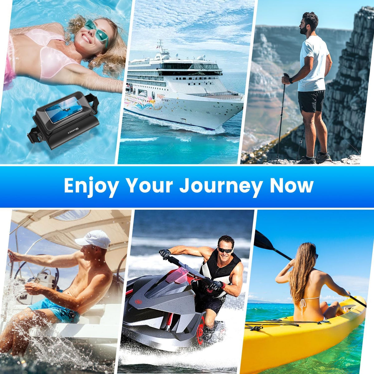 Niveaya IP68 Waterproof Fanny Pack - 2 Pack, Floating Dry Bag Pouch, Phone Waterproof Waist Pouch Dry Bag, Beach, Kayaking, Swimming, Boat Essentials, for iPhone 16/15/14/13/12 Pro Max up to 9.5"