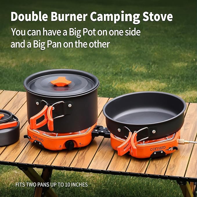 Propane 2 Burner Camping Stove with Carrying Bag, Portable Folding Gas Stove for Camping, Backpacking Camp Stove for Outdoor Cooking, With 17,000 BTU Adjustable Burners for BBQ, Tailgating