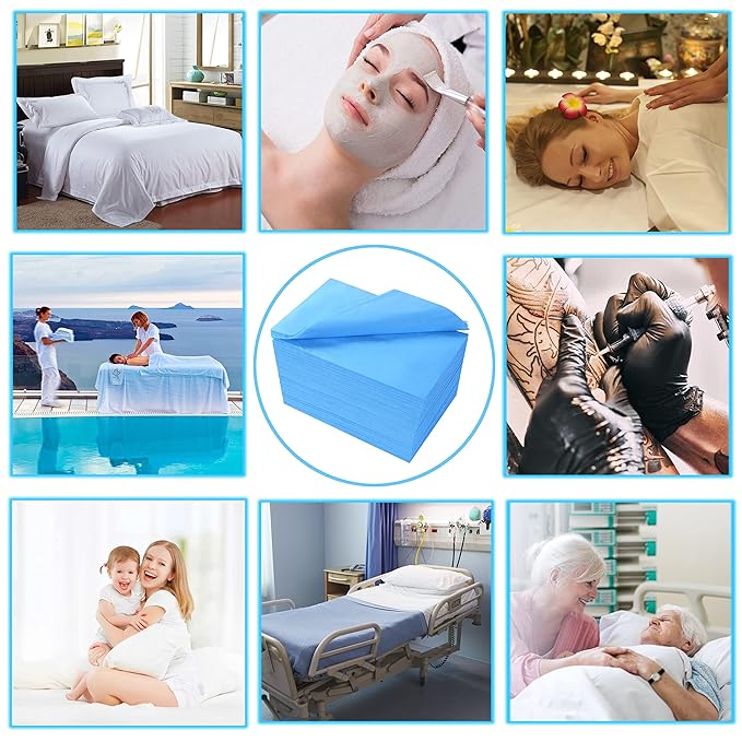 100 Pcs Disposable Bed Sheets 31" x 71" Massage Table Sheets Non Woven Fabric SPA Bed Cover Breathable for Massage Beauty Tattoos (100 Pcs Blue)