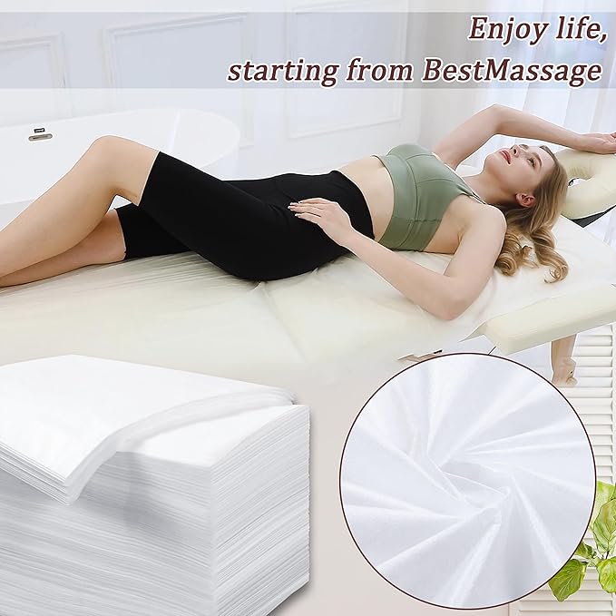 100 Pcs Disposable Bed Sheets 31" x 71" Massage Table Sheets Non Woven Fabric SPA Bed Cover Breathable for Massage Beauty Tattoos (100 Pcs White)
