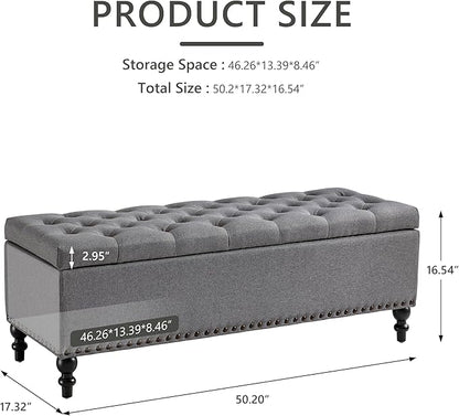 Storage Ottoman 50.2 Inches Upholstered Fabric Storage Ottoman Bench，Button Tufted Ottoman with Storage for Living Room，Bedroom End of Bed Bench Withstands 304lbs