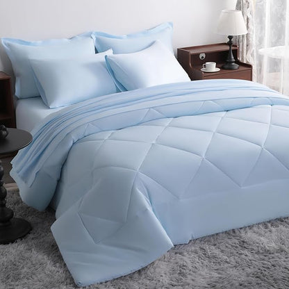 NTBAY King Comforter Set with Sheets, 7 Pieces Soft and Breathable King Bedding Set, Bed in a Bag, Down Alternative Comforter Set Solid Color All Season, King Bedding Set, Aqua
