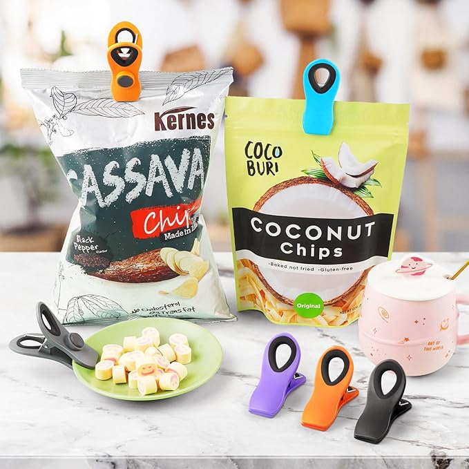 10 Pack Magnetic Chip Clips, Chip Clips Bag Clips, Magnetic Clip for Food Packages, Plastic Assorted Colors Snack Clip for Refrigerator