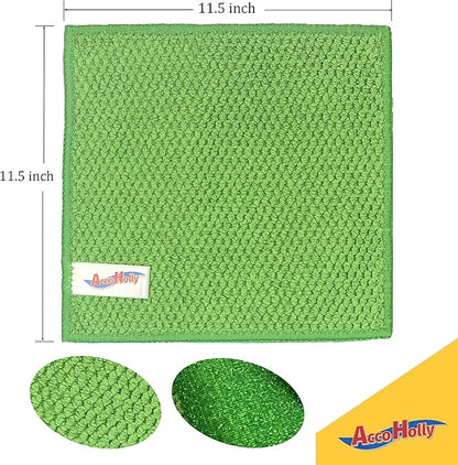 Microfiber Scrub Dish Cleaning Cloth, Non-Scratch, Reusable & Durable for Pan Pot Dish Cooktop Counter Kitchen Household, Machine Washable, 4-Pack, 11.5 x 11.5 inch, Blue & Green Color Assorted