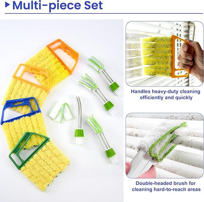 Blind Cleaner Duster Tool - 4 Pcs 7 Fingers Anti-Shedding Window Blind Cleaner Tool and 4 Pcs Air Vent Cleaner, with High-Density Microfiber Fleece and Ergonomic Handle, Detachable and Washable