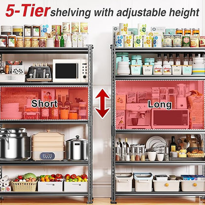 TigerParty 2050LBS Heavy Duty Garage Shelving, 5-Tier Adjustable Storage Shelves, Metal Shelving Unit and Storage Rack for Pantry, Basement, Warehouse, 72" H x 36" W x 16" D, Melamine Faced Board