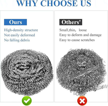 40 Pcs Stainless Steel Scrubber Bulk, Heavy Duty Steel Wool Scrubber 40 Gram, Large Metal Sponge Wire Scouring Pad for Tough Cleaning Kitchen Cookware, Removing Rust Dirty