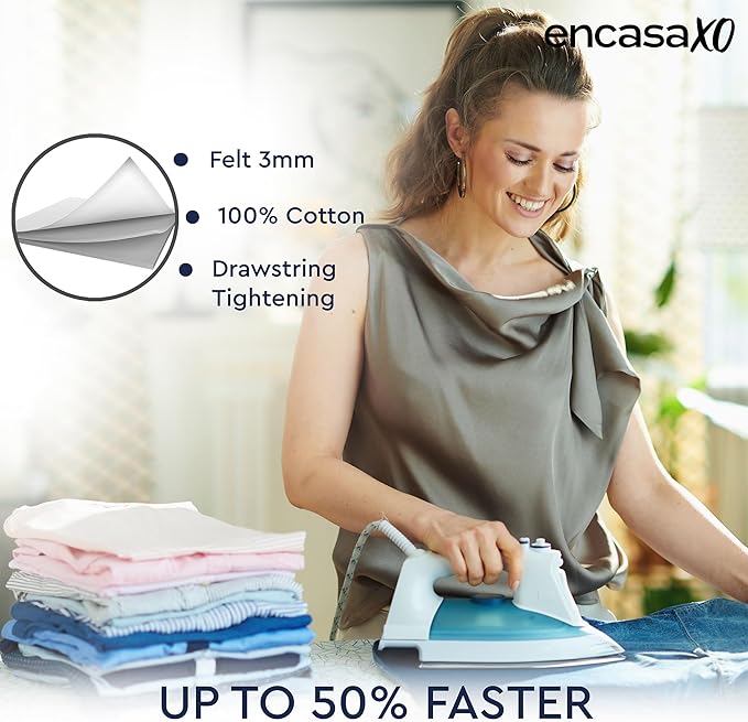 Encasa XO Ironing Board Cover and Pad 28"x12" - Thick 3mm Felt Padding, Drawstring Tightening & Lock, Easy Fit, Scorch & Stain Resistant, Fits Mini Ironing Board - Daisy Beige
