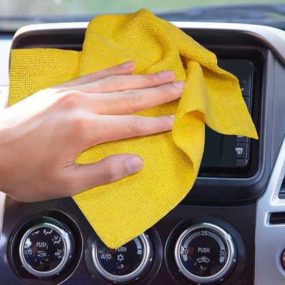 Eurow 200GSM Microfiber Cleaning and Drying Cloths with Dispenser Box, Reusable, Streak-Free, Scratch-Free, Ultra Absorbent, Edgeless for All Surface Types, 12x12in, 50-Pack, Yellow