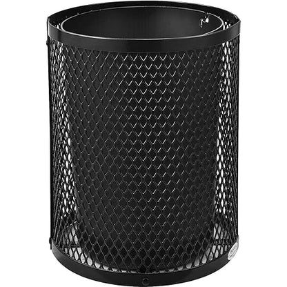 Global Industrial Outdoor Diamond Steel Trash Can with Rain Bonnet Lid and Plastic Liner, 36 Gallon Capacity, Black, Thermoplastic Coating, 23-1/2" Diameter, 40-1/2"H