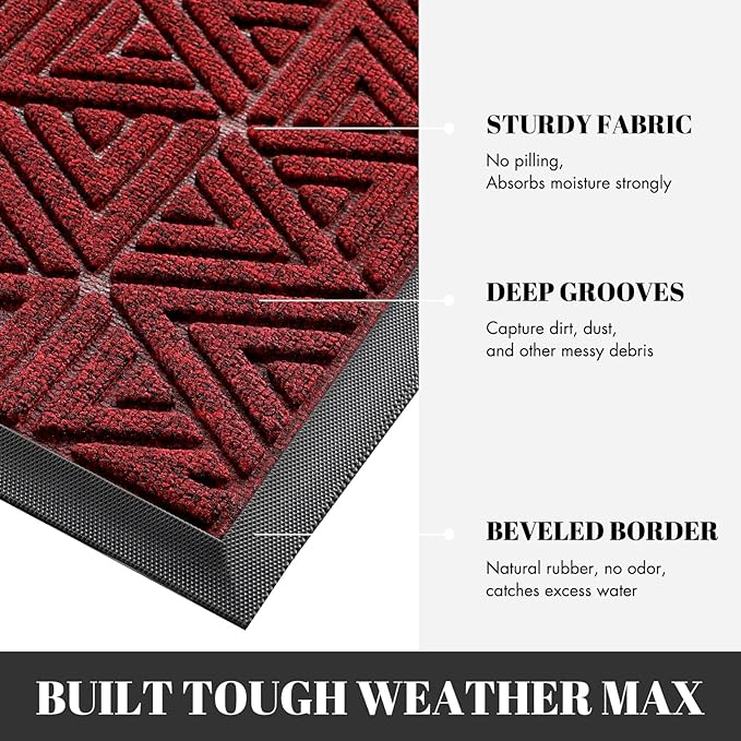 Yimobra Extra Large Door Mat 60x32, All-Weather Waterproof Non-Slip Welcome Matt Outdoor, Heavy Duty Non Slip Doormat for Entryway for Patio and Garage Indoor, Easy Clean, Black Red
