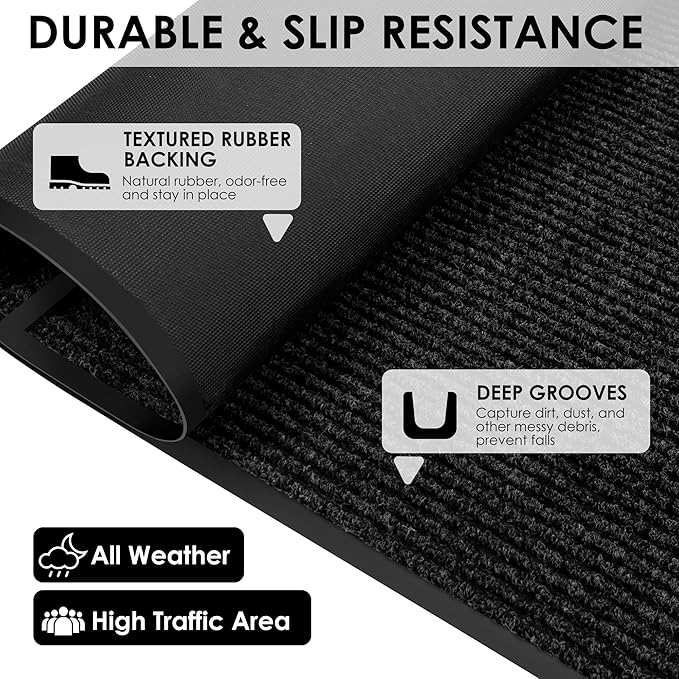 2′ x 54′ Front Door Mat Indoor Outdoor Entrance, Commercial Floor Mat Heavy Duty Dirt Trapper Entryway Doormat, Custom Size Non Slip Rubber Backing Welcome mat, Door Mat for High Traffic Area