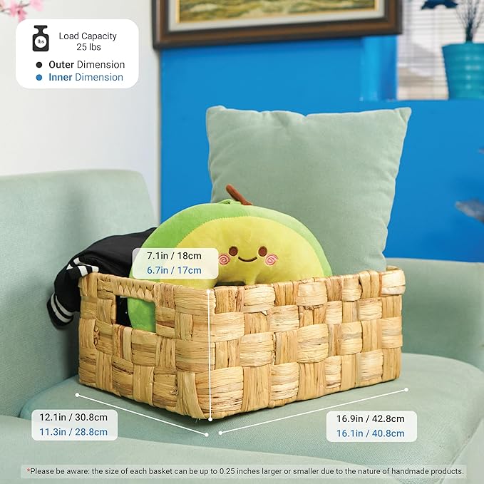 Vatima Jumbo Wicker Storage Basket, Large Hyacinth Organizer, 16.9x12.1x7.1H Inches - Ideal for Home Shelving and Pantry Storage