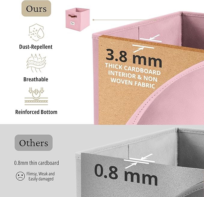 DECOMOMO Storage Baskets, 13x15x13 Storage Cube Bins with Labels for Organizing Shelves Kallax (Kallax / 4pcs, Pink)