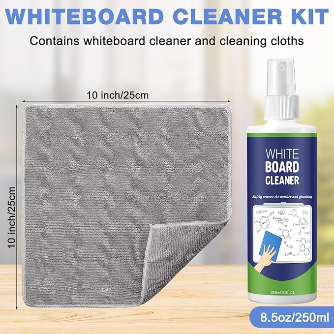 16 Pack Whiteboard Cleaner Spray 8.5oz Dry Erase Board Cleaner with 8 Cloths Non Toxic Dry Erase Cleaner Removes Stubborn Marks from Whiteboards