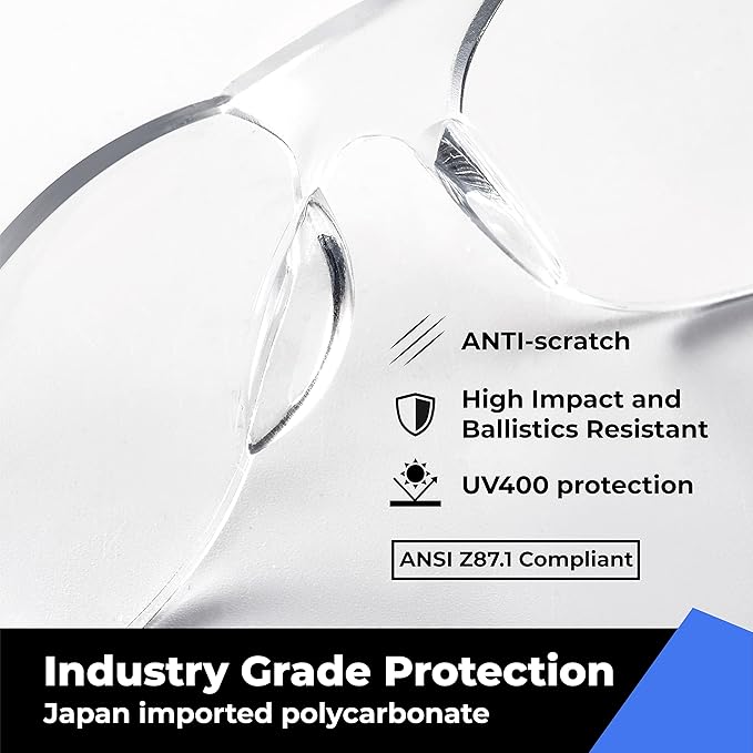 amoolo Clear Safety Glasses Bulk of 48, Protective Eyewear for Men Women, ANSI Z87.1 Impact Resistant Eye Protection for Work, Lab, Construction
