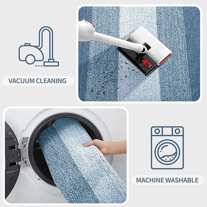 Kitinjoy Indoor Outdoor Door Mat, 30x17 Non-Slip Absorbent Dirt Trapper, Low-Profile Washable Inside Entrance Front Floor Mat, Sturdy Soft Entry Doormats for Entryway, Light Blue