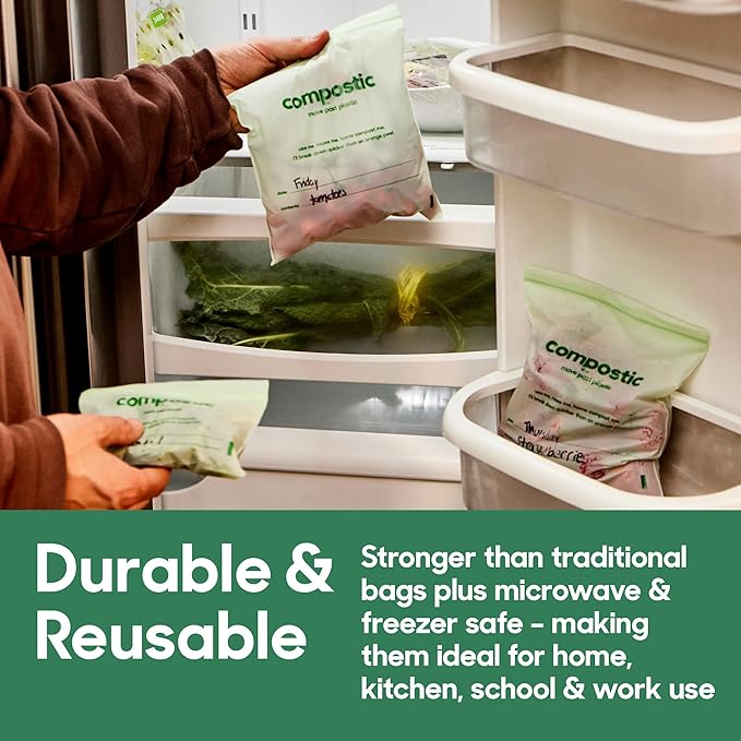 Compostic Home Compostable Resealable Gallon Bags (10.5"x10.5"), Microwave & Freezer Safe, Organic Food Storage Container, 100 Count (Pack of 1)