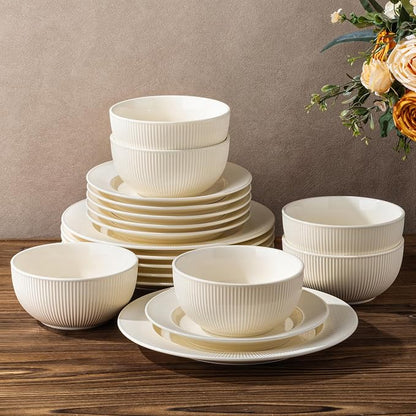 Ceramic Dinnerware Set for 6, 18-Piece Plates and Bowls Set | Lightweight