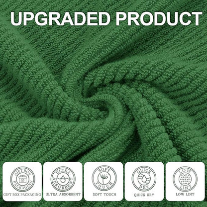 Green Towels, 6 Piece Towels Set - Cotton | Quick Dry | Thick | Lightweight | Soft, 2 Large Bath Towels 30"x56", 2 Hand Towels 18"x28", 2 Washcloths 13"x13", Luxury Towel Gift, Hunter Green