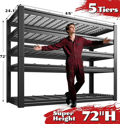 48" W Metal Shelving 5 Tier Garage Shelving 3000LBS Storage Shelves Adjustable Garage Shelves Industrial Metal Shelf for Basement Warehouse Shop Supermarket 48" W x 24.1" D x 72" H
