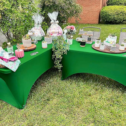 Trlyc 2 Pack 4FT Spandex Table Cloth - 48 x 30 Inch Rectangular Stretch Tablecloth, Wrinkle Resistant Scretch Table Cover for Wedding, Party, Banquet, Picnic, Outdoor Decoration (2Pcs,Green)