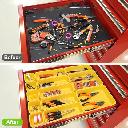 42 Pack Tool Box Organizer Tool Tray Dividers, Rolling Tool Chest Cart Cabinet Workbench Desk Drawer Organization and Storage for Hardware, Parts, Screws, Nuts, Small Tools Organization(Yellow)